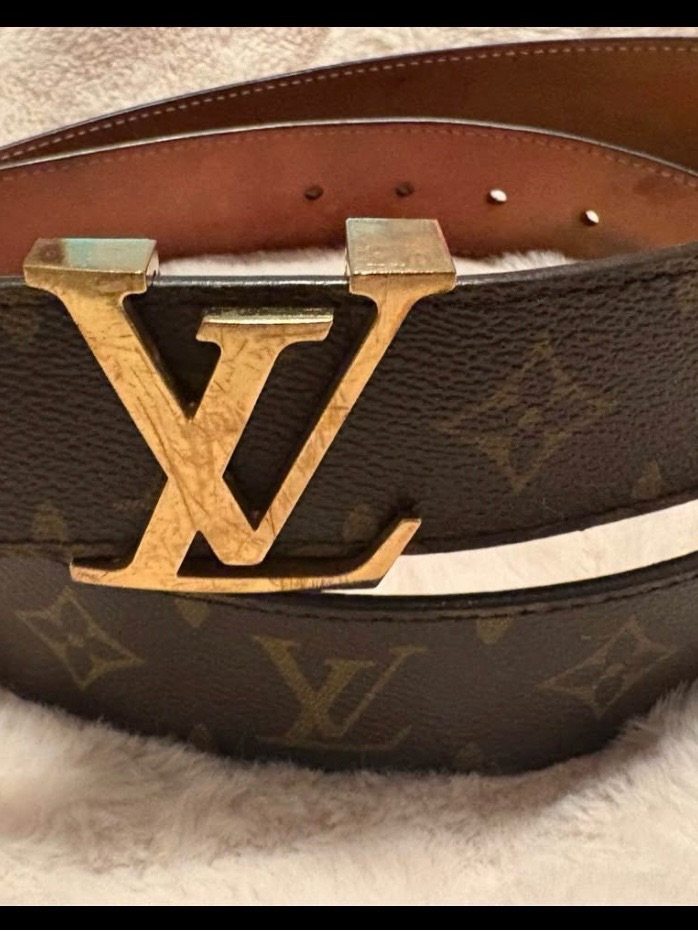 Louis Vuitton Monogram Canvas Belt With Gold Lv Buckle - Brown